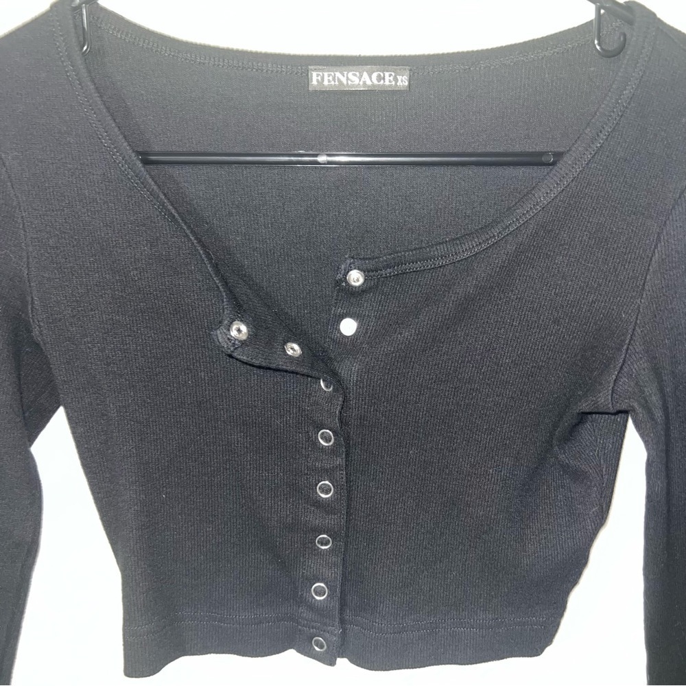 Fensace Womens Button Down Long Sleeve Crop Top Basic Knit Slim Fit Size XS - Picture 9 of 10